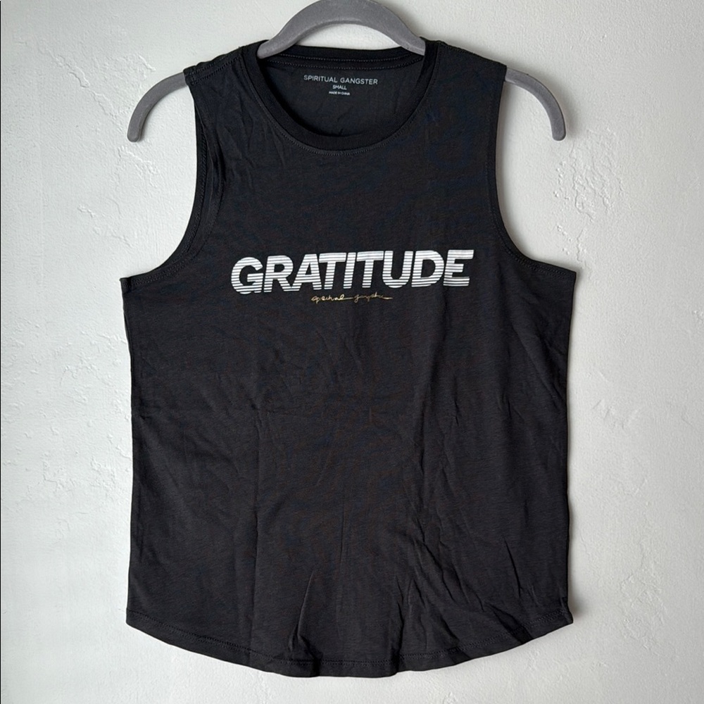 ⭐️SOLD⭐️ Spiritual Gangster GRATITUDE Dark Gray Sleeveless Tank Size Small
